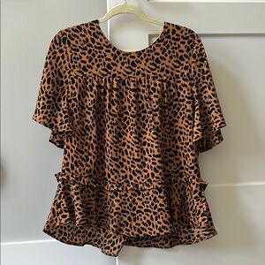 Leopard Print Ruffle Sleeve Top